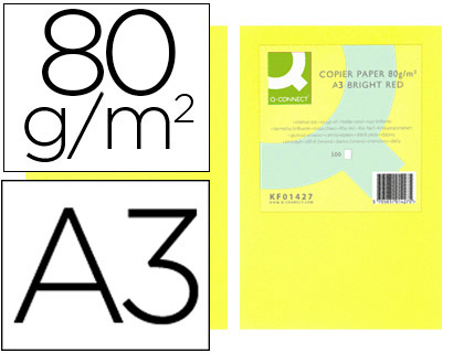 500h papel fotocopiadora Q-Connect A3 80g/m² color amarillo neón